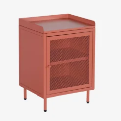 Mesa de cabeceira industrial em metal com 1 porta
