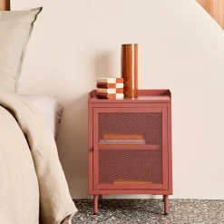 Mesa de cabeceira industrial em metal com 1 porta, set de 2