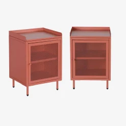 Mesa de cabeceira industrial em metal com 1 porta, set de 2