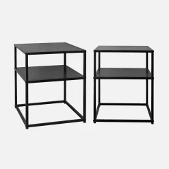 Mesa de cabeceira metálica com prateleira, set de 2