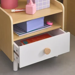 Mesa de cabeceira para crianças com efeito de madeira, branca