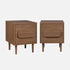 Mesa de cabeceira vintage efeito madeira 2 gavetas, set de 2