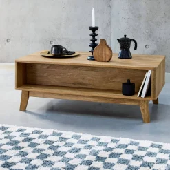 Mesa de centro com efeito madeira e cana, 2 nichos
