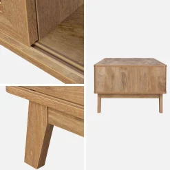Mesa de centro com efeito madeira e cana, 2 nichos