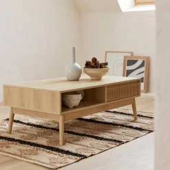 Mesa de centro escandinava com efeito madeira, 2 nichos