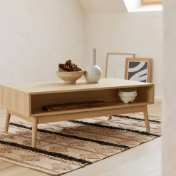 Mesa de centro escandinava com efeito madeira, 2 nichos