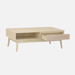 Mesa de centro escandinava com efeito madeira, 2 nichos