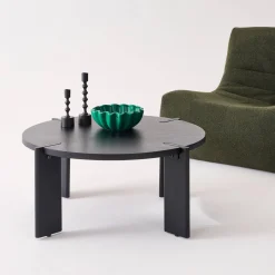 Mesa de centro exótica redonda de madeira maciça