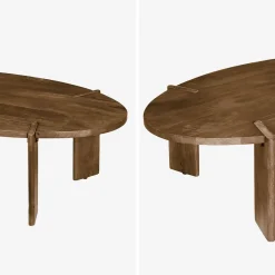 Mesa de centro oval em madeira de manga maciça