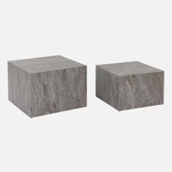 Mesa de centro quadrada com efeito mármore, set de 2