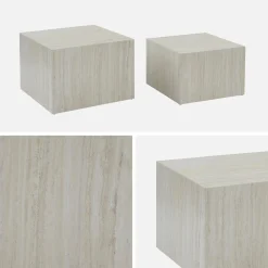 Mesa de centro quadrada com efeito mármore, set de 2