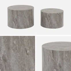 Mesa de centro redonda com efeito mármore, set de 2