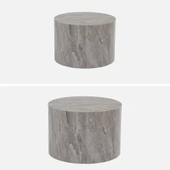 Mesa de centro redonda com efeito mármore, set de 2