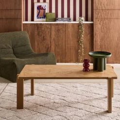 Mesa de centro vintage em madeira com tampo espinha, 120cm