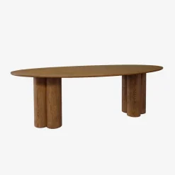 Mesa de jantar oval de madeira e folheado de carvalho para 8 lugares