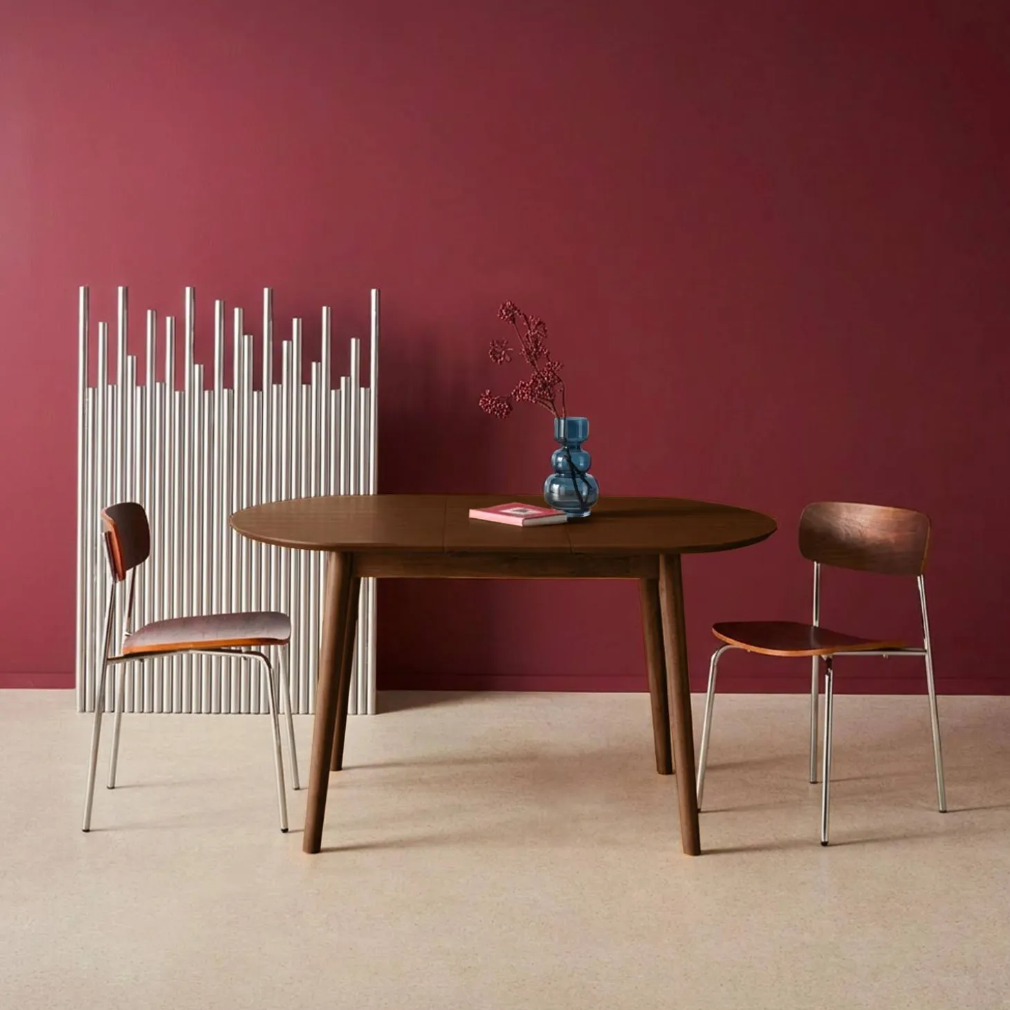 Mesa de jantar oval extensível madeira de 4-6 lugares