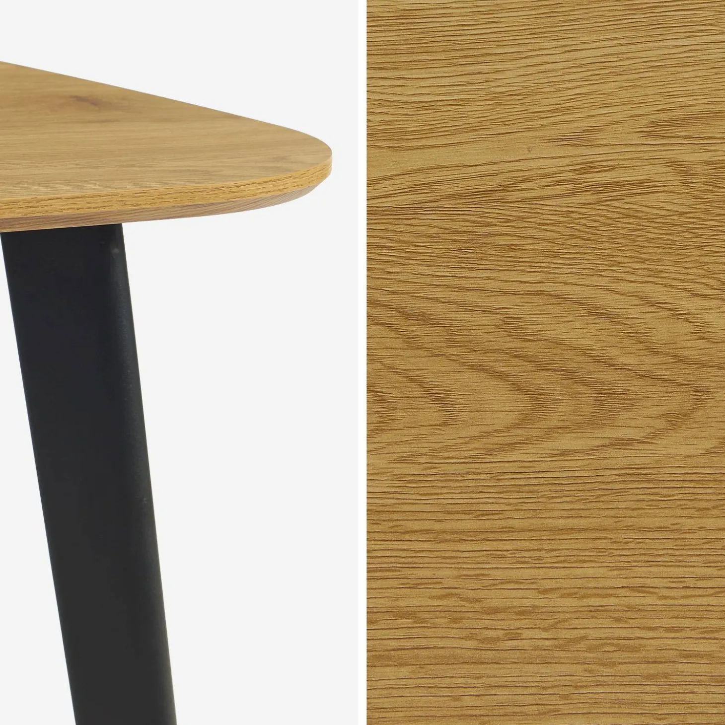 Mesa de jantar quadrada efeito madeira com pés de metal para 4 lugares