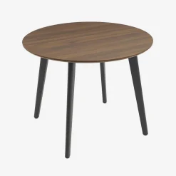 Mesa de jantar redonda efeito madeira pés de metal, 4 lugares