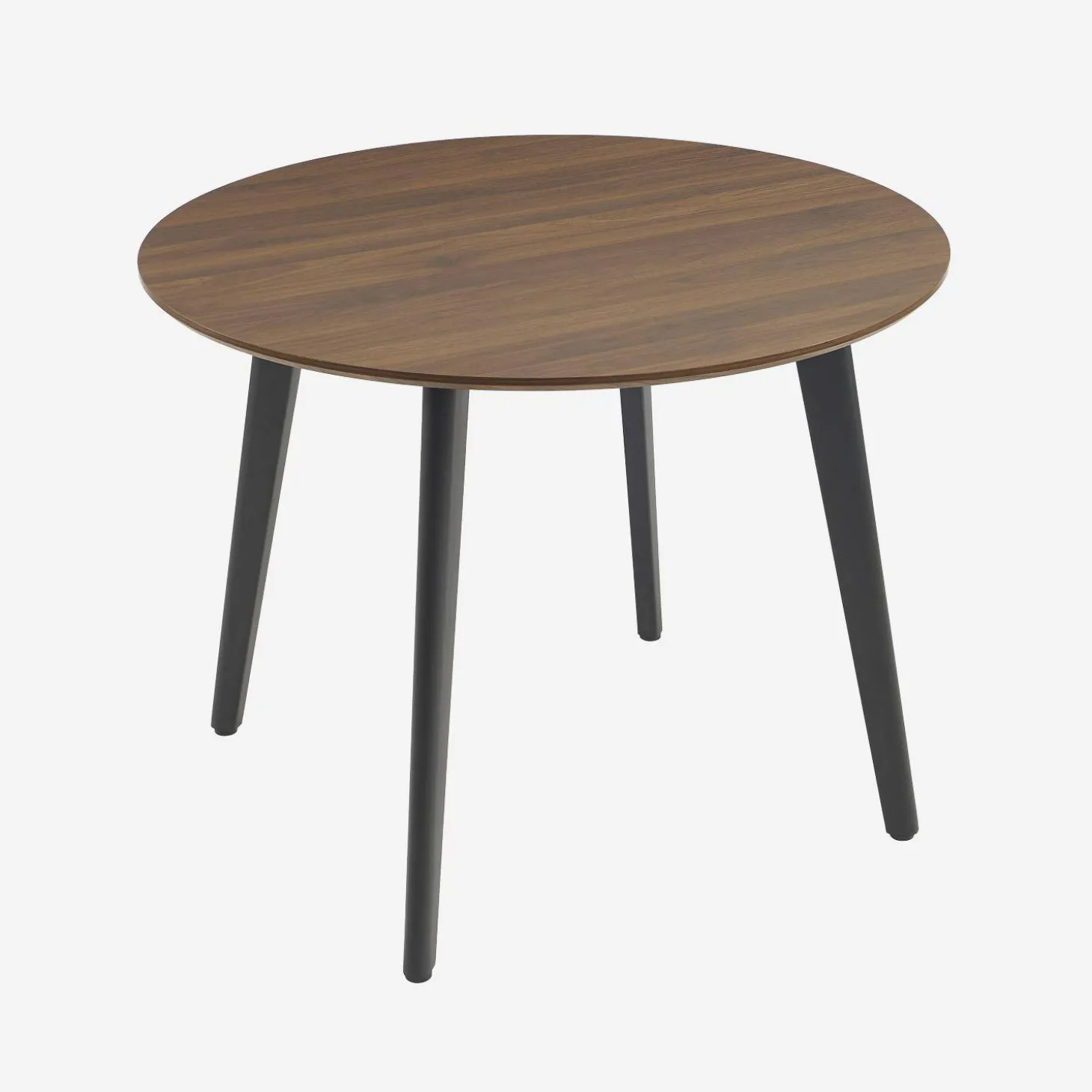 Mesa de jantar redonda efeito madeira pés de metal, 4 lugares