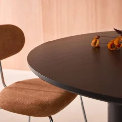 Mesa de jantar redonda, madeira e folheado de carvalho, 4 lugares