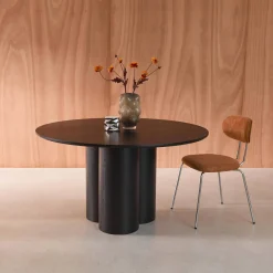 Mesa de jantar redonda, madeira e folheado de carvalho, 4 lugares