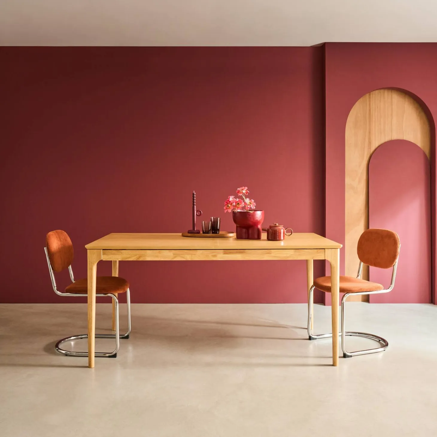 Mesa de jantar retangular extensível em madeira para 6-8 lugares