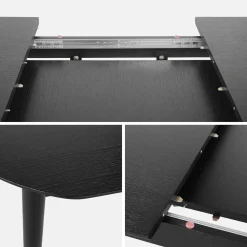 Mesa de jantar retangular extensível em madeira de seringueira e folheado de carvalho, 6 a 8 lugares