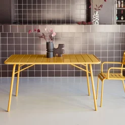 Mesa de jardim bistrô dobrável em aço, 6 lugares, 140cm