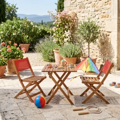Mesa de jardim bistrô infantil de madeira de acácia com 2 cadeiras