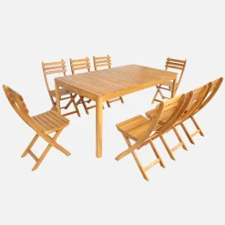 Mesa de jardim de acácia com cantos arredondados, 8 lugares