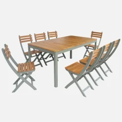 Mesa de jardim de acácia com cantos arredondados, 8 lugares