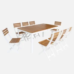 Mesa de jardim de acácia com cantos arredondados, 8 lugares