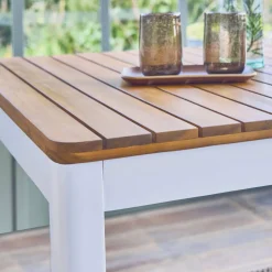 Mesa de jardim de acácia com cantos arredondados, 6 lugares
