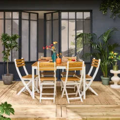 Mesa de jardim de acácia com cantos arredondados, 6 lugares