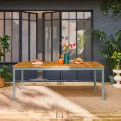 Mesa de jardim em acácia com cantos arredondados, 8 lugares