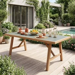 Mesa de jardim em madeira de acácia e alumínio, 8 lugares