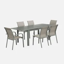 Mesa de jardim extensível em alumínio, 6 lugares