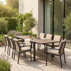 Mesa de jardim extensível em DPC e alumínio, 8 lugares