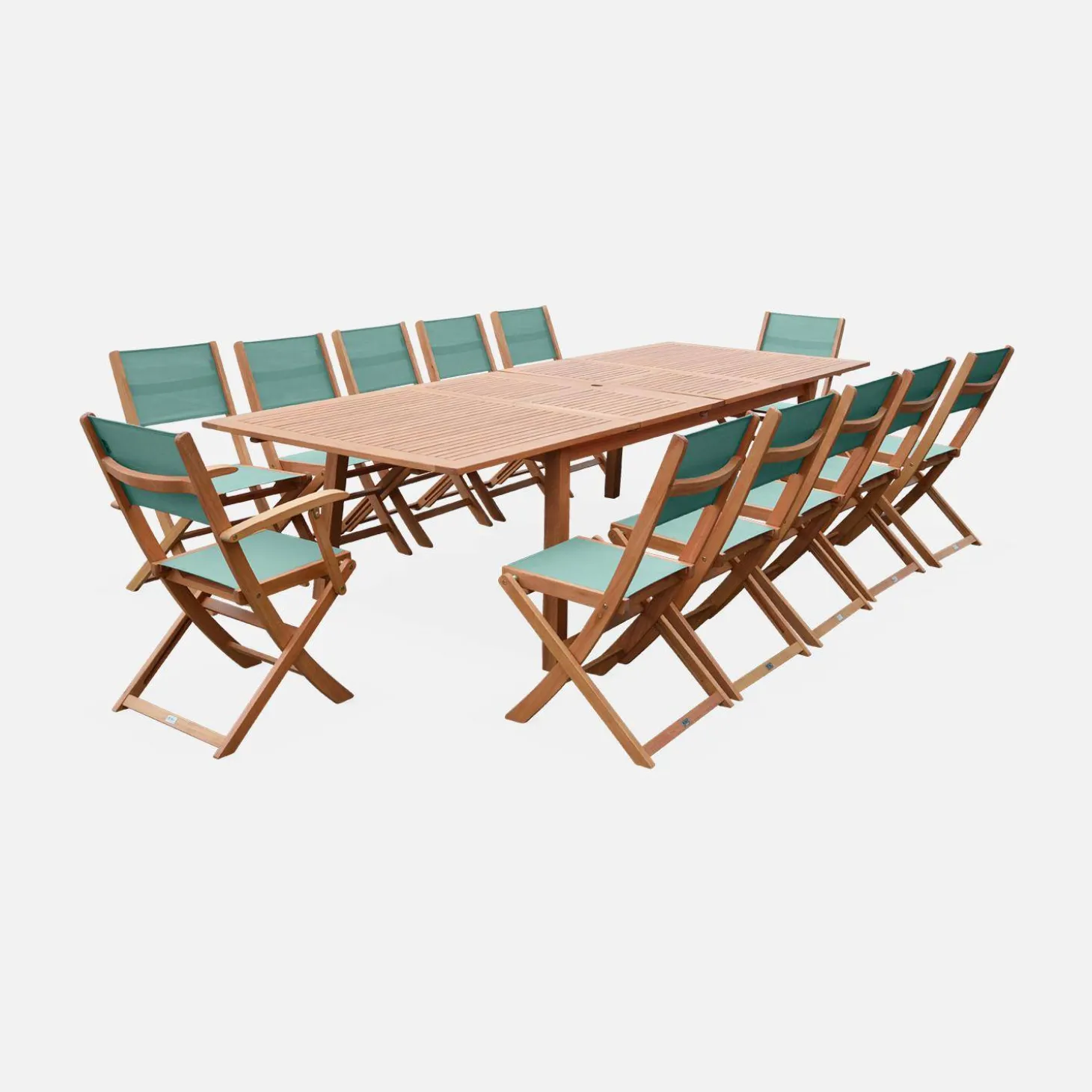 Mesa de jardim extensível em madeira de eucalipto, 10 a 12 lugares