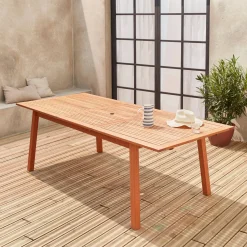 Mesa de jardim extensível em madeira, 8-10 lugares