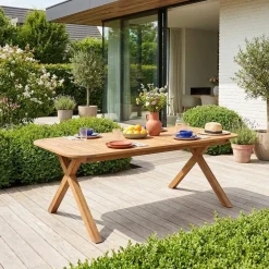 Mesa de jardim extensível em madeira de acácia, 6-8 lugares