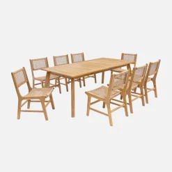 Mesa de jardim extensível em madeira de acácia com 8 cadeiras