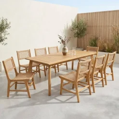 Mesa de jardim extensível em madeira de acácia com 8 cadeiras
