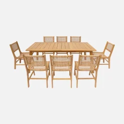 Mesa de jardim extensível em madeira de acácia com 8 cadeiras