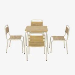 Mesa de jardim infantil em aço e madeira com 4 cadeiras