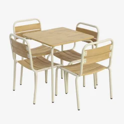 Mesa de jardim infantil em aço e madeira com 4 cadeiras
