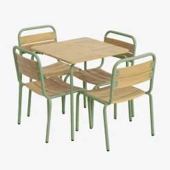 Mesa de jardim infantil em aço e madeira com 4 cadeiras