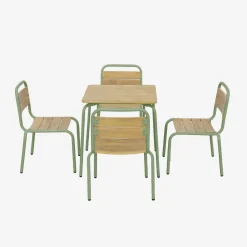 Mesa de jardim infantil em aço e madeira com 4 cadeiras