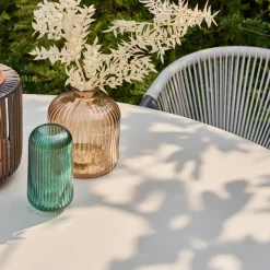 Mesa de jardim redonda em alumínio e vidro, 6 lugares