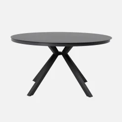 Mesa de jardim redonda em alumínio e vidro, 6 lugares